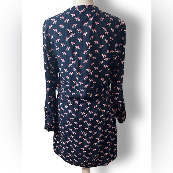 Crown & Ivy Size L Dress Llama Print Roll Tab Sleeve Drawstring Front Button - Picture 3 of 10